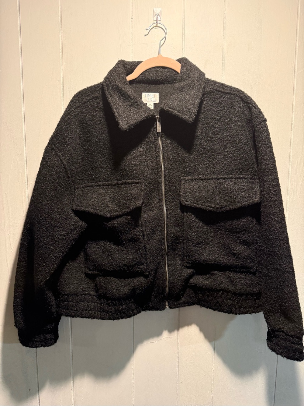 Time and Tru Black Textured Full-Zip Jacket
